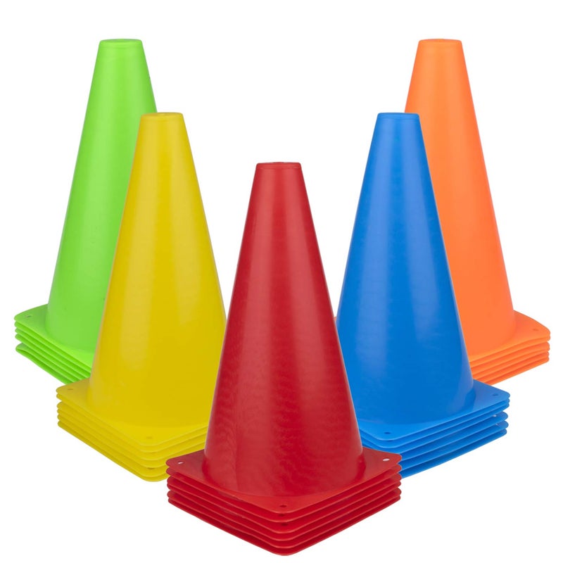 Fasmov 30 Pack Plastic Training Cones, 9 Inches Traffic Cones Indoor Outdoor Sports Agility Cones Soccer Flexible Cone Sets for Soccer, Skating, Drills, Football, Basketball, Assorted Colors - Image 1